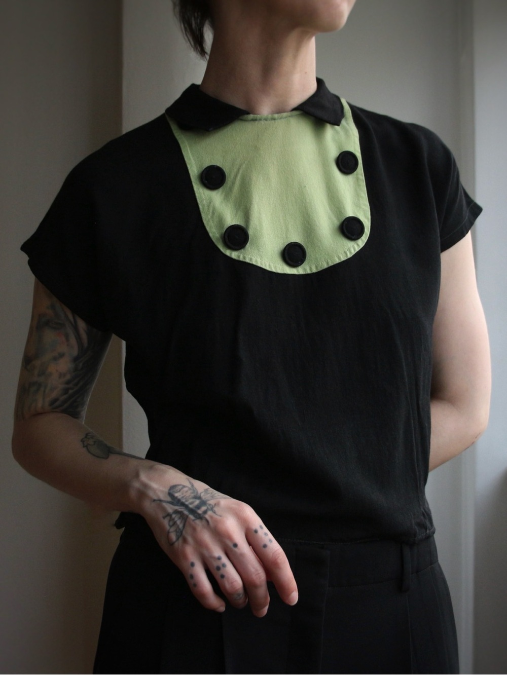 1930-40's Rare Nautical Contrasting Buttoned Bib Top
